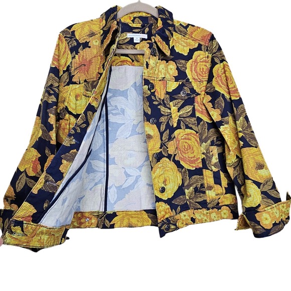 Isaac Mizrahi Floral Print Jacket Women's Size 10 Button Up Jean Style - Picture 1 of 14